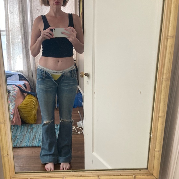 Y2K PAPER DENIM & CLOTH Distressed Flare Jeans - Picture 5 of 5